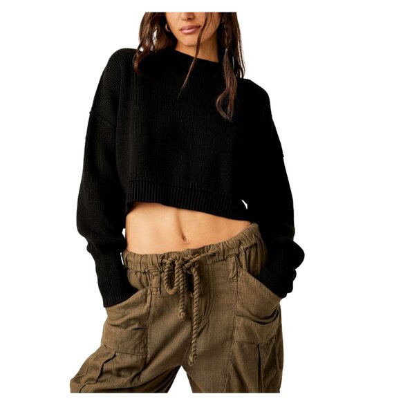 NEW FREE PEOPLE Easy Street Cropped Sweater in black 1225 3t0 - Picture 13 of 15